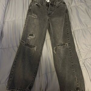 Forever 21 black ripped baggy straight leg jeans